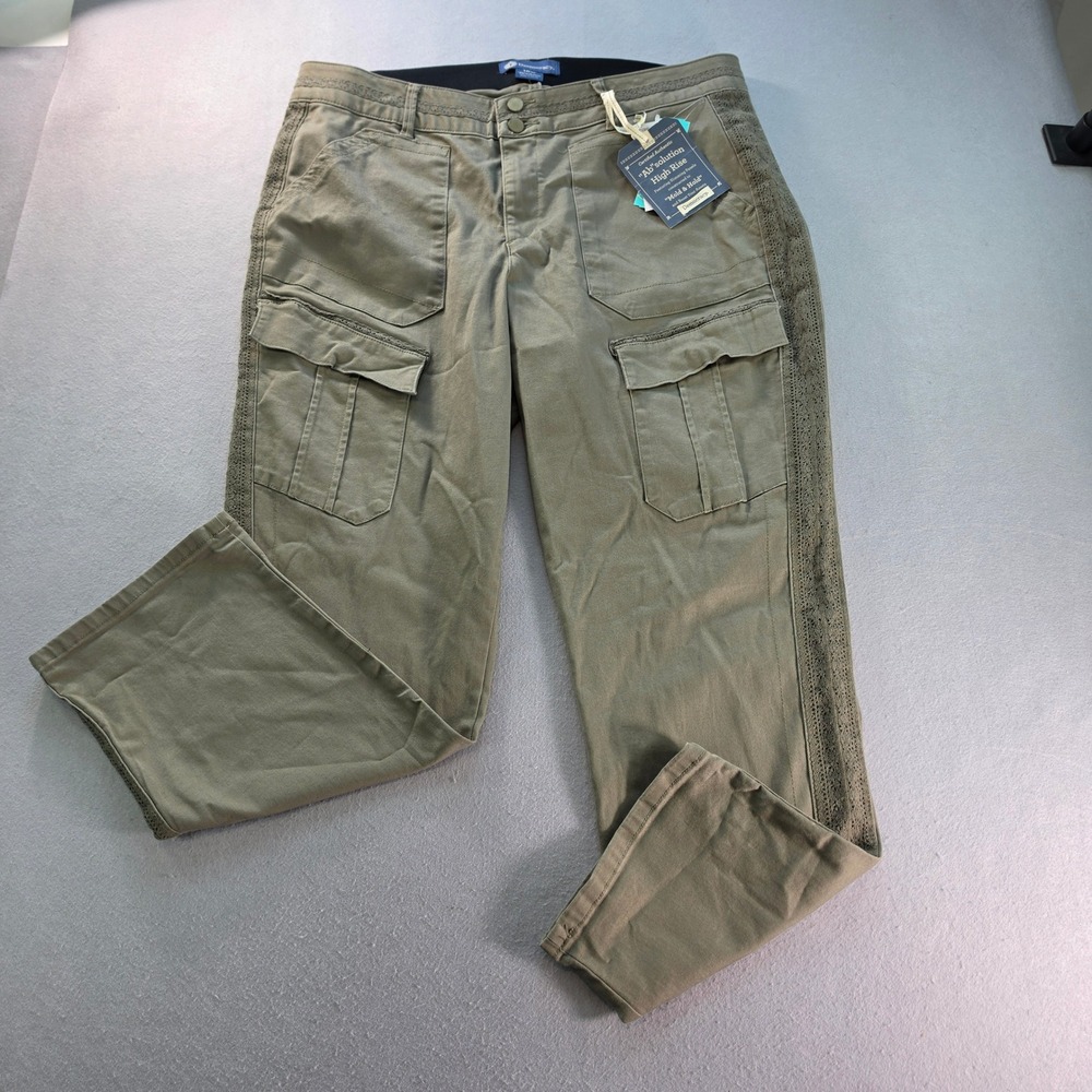 Democracy Absolution High Rise Cargo Pants Olive Green Crochet Lace Trim 18W NEW